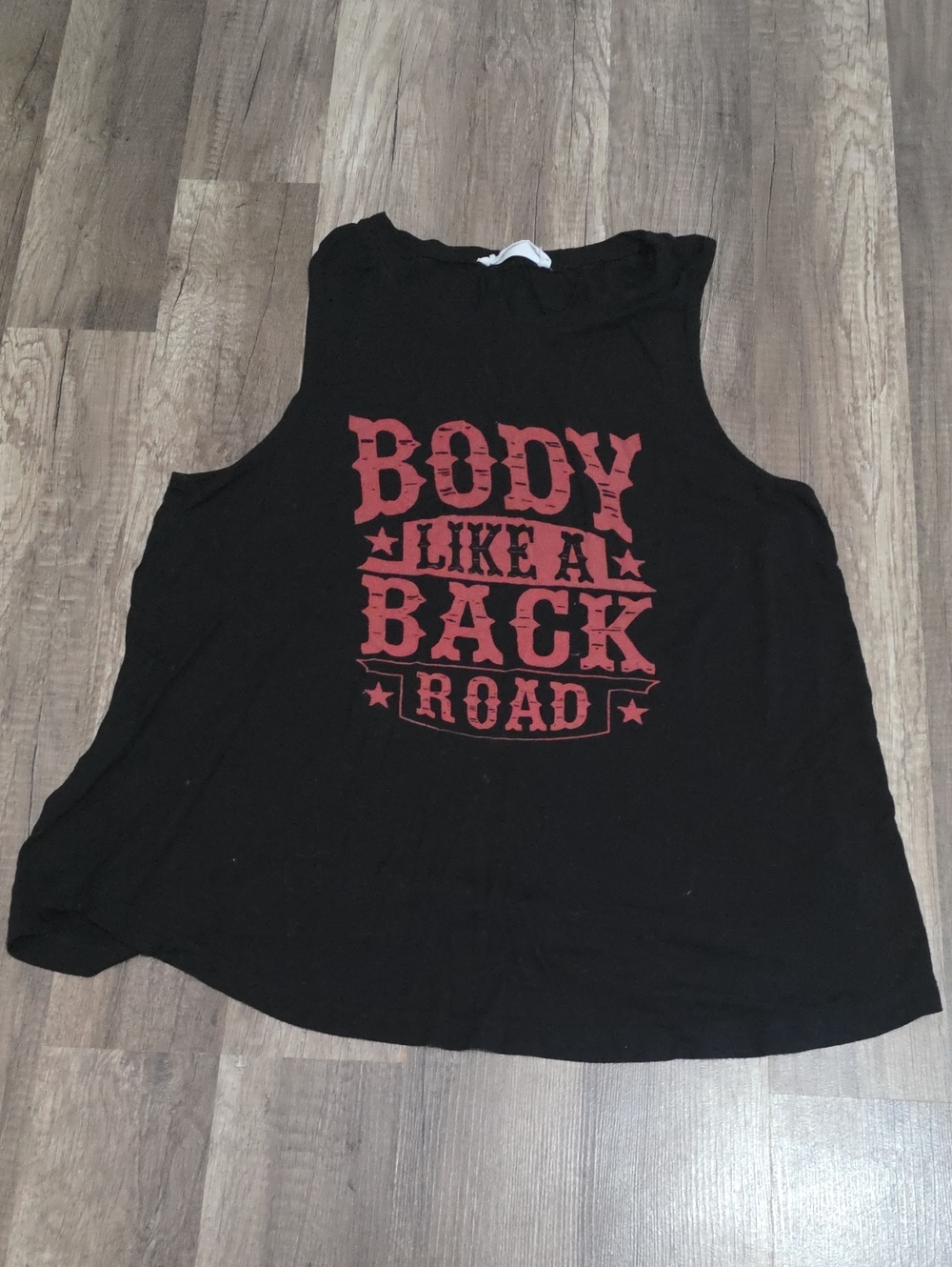 Black Graphic Muscle Tank Top with Red Print